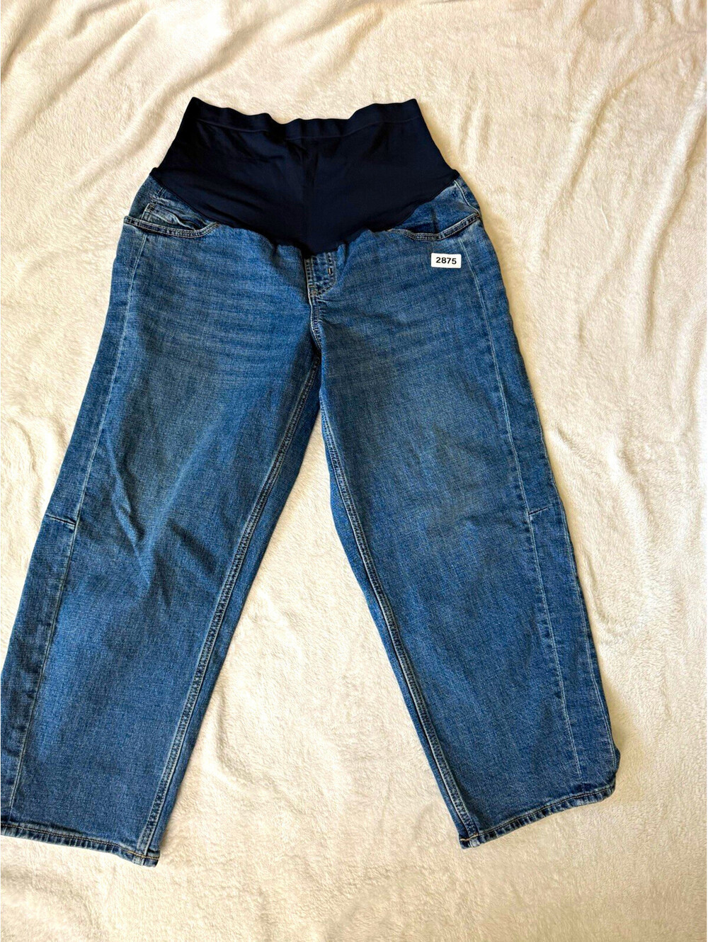 Old Navy Maternity Barrel Leg Jeans Womens Size 12 Full Panel Stretch Denim Blue